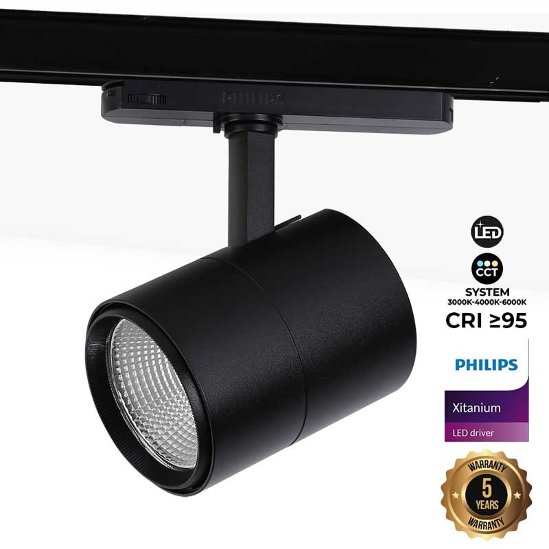 Foco para carril trifásico LED CCT 42W - CRI 95 - Condutor Philips integrado de Xitanium