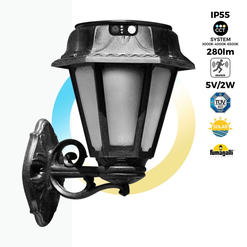 Aplique solar de jardim para parede "BISSO/ROSETTA" com sensor PIR - 3 modos de funcionamento - CCT