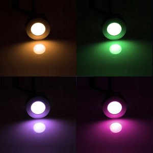 Kit 6 luzes LED de piso RGB encastráveis Ø58x9mm 0,6W 12V-DC IP67