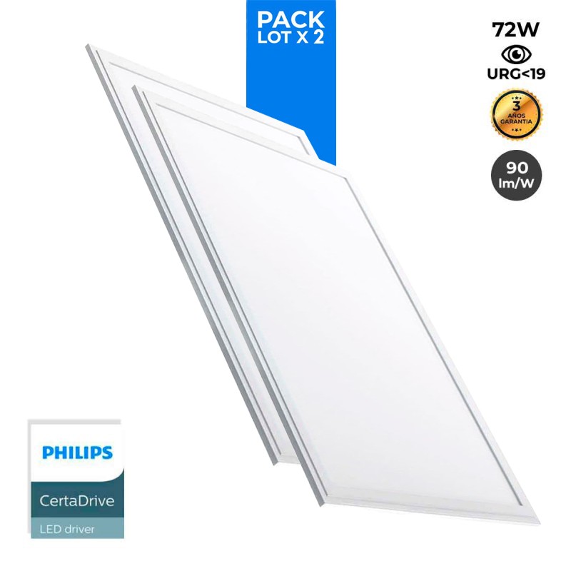 Pacote de 2 painéis LED slim 120X60cm - PHILIPS Driver - 72W - UGR19