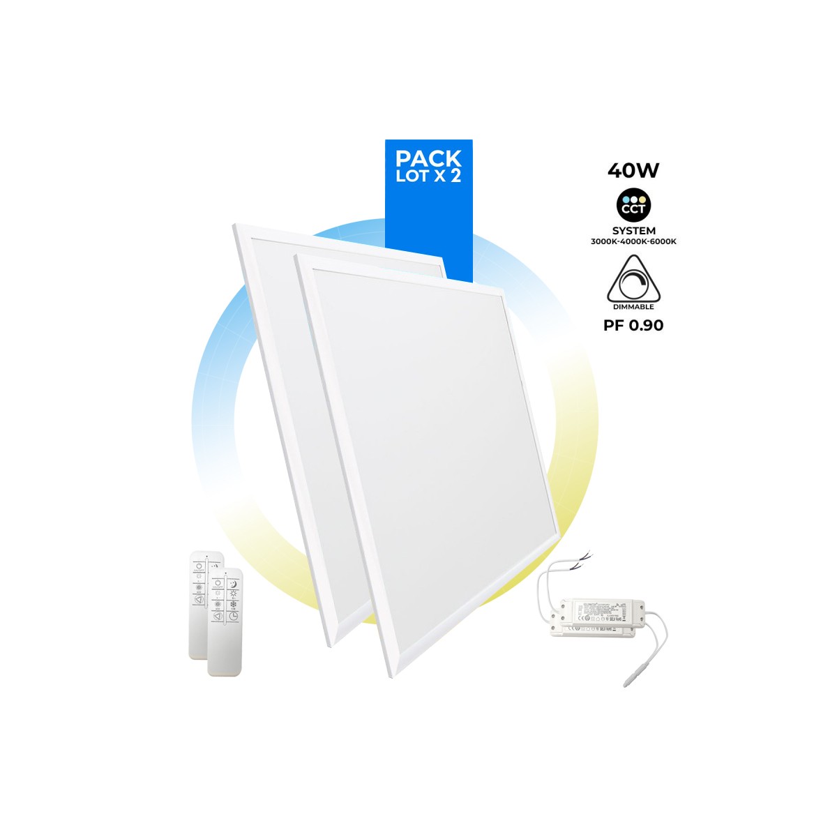 Pack de 2 painéis LED CCT 60x60cm