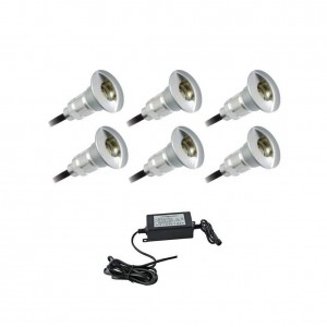 Kit de 6 luzes para escadas encastráveis 0,6W 12V-DC Ø26x41mm IP67