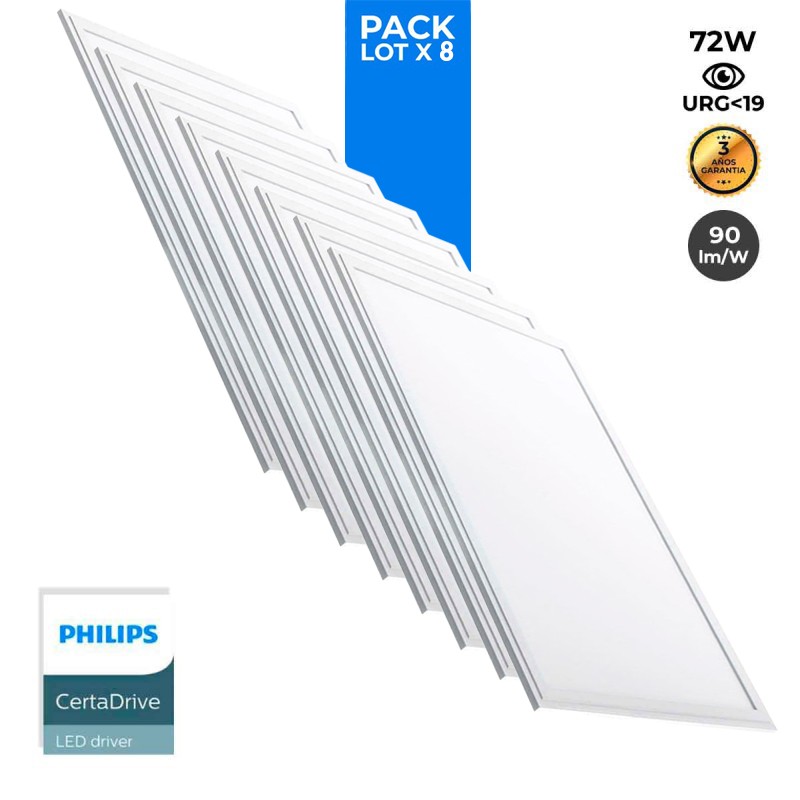 Pacote de 8 painéis LED finos 120X60cm - Driver PHILIPS - 72W - UGR19