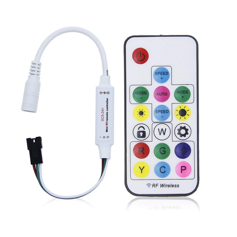 Controlador RGB/RGBW IC LED pixel com controlo remoto RF - 5-24V DC - 2048 pixels