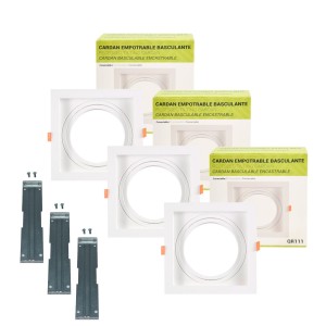 Kit 3 anéis de cardan quadrados em policarbonato para lâmpada QR111 ou AR111-branco