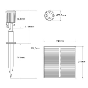 Dimensões do kit x 4 projectores solares para exterior