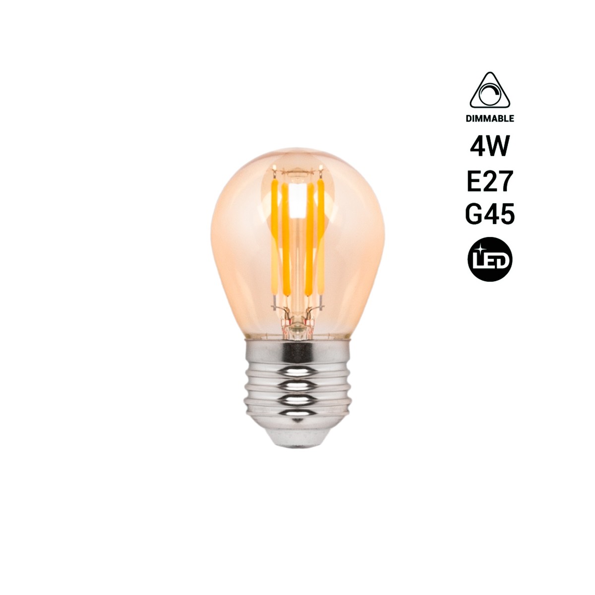 Lâmpada filamento LED  vintage âmbar - Regulável - E27 G45 - 4W