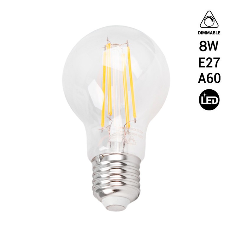 Lâmpada de filamento LED regulável E27 8W A60