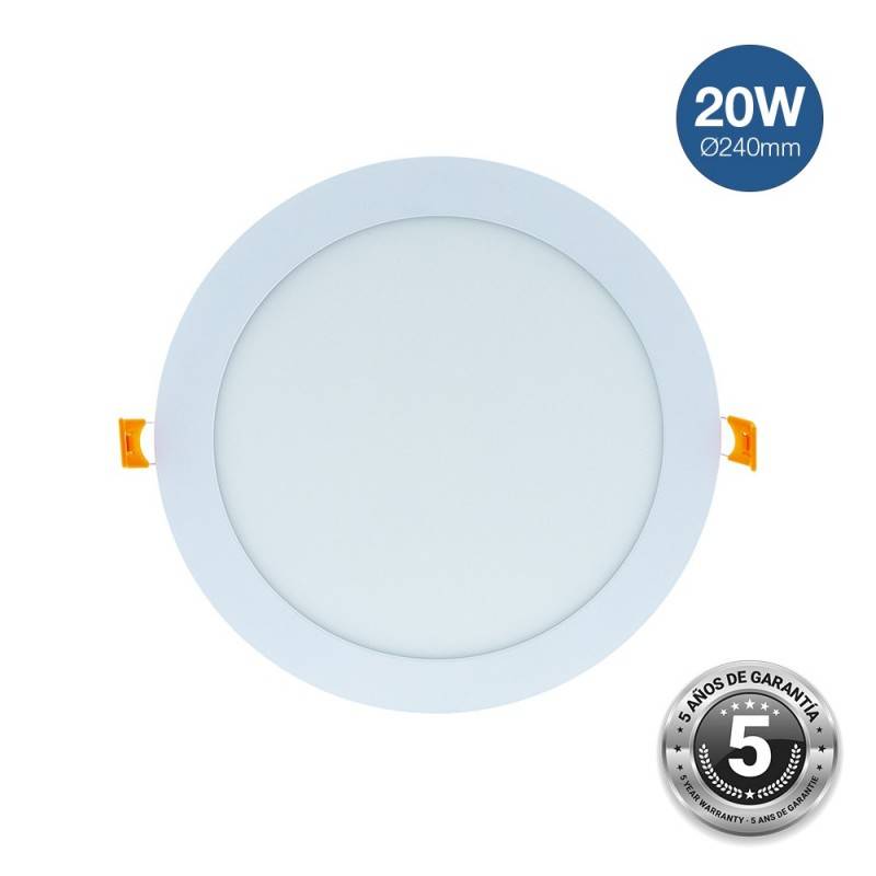 Placa downlight LED encastrável circular 20W - 5 anos de garantia