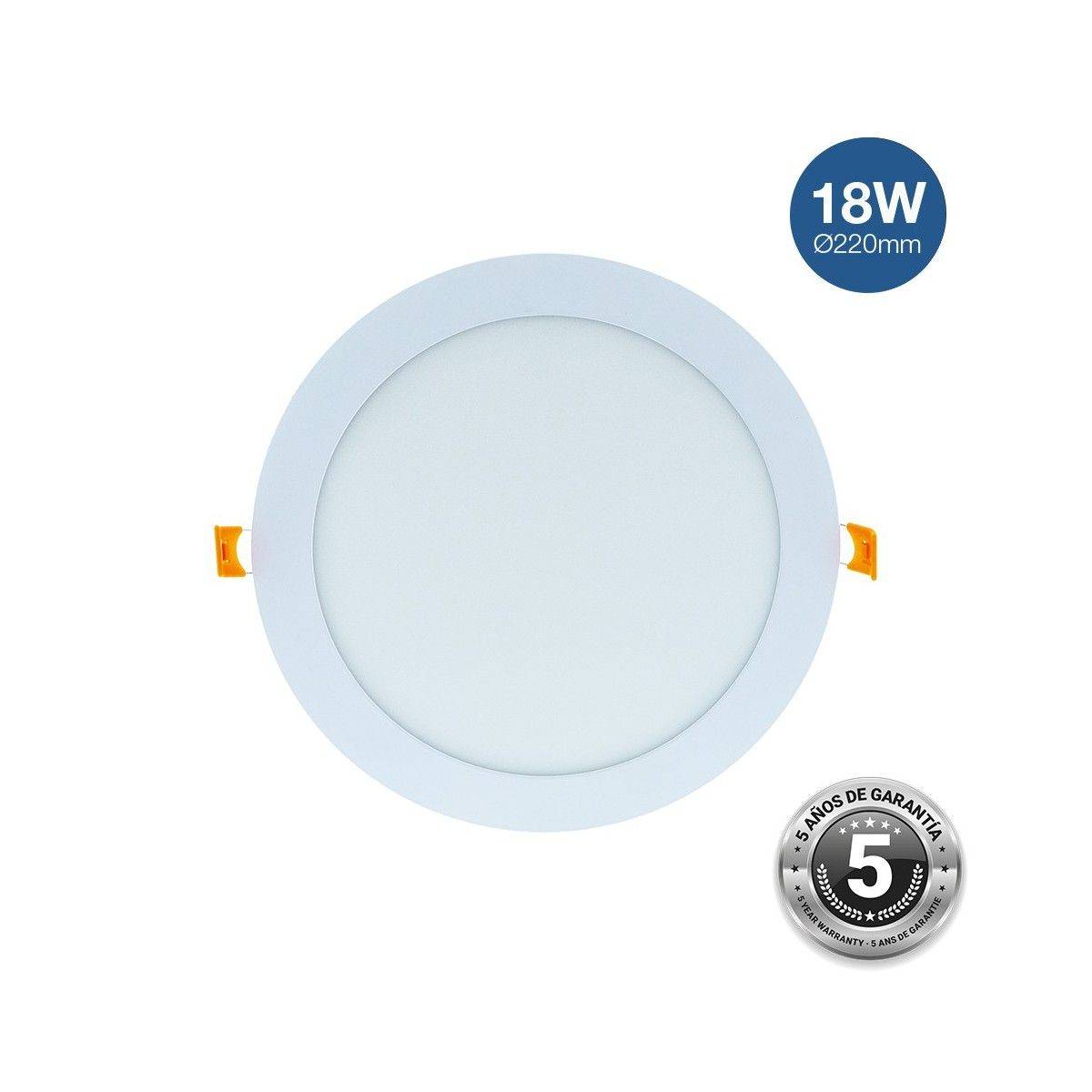 Placa downlight LED encastrável circular 18W IP20 - 5 anos de garantia